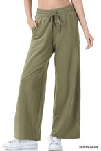 Load image into Gallery viewer, FRENCH TERRY DRAWSTRING WAIST RAW EDGE HEM PANTS
