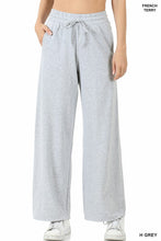 Load image into Gallery viewer, FRENCH TERRY DRAWSTRING WAIST RAW EDGE HEM PANTS
