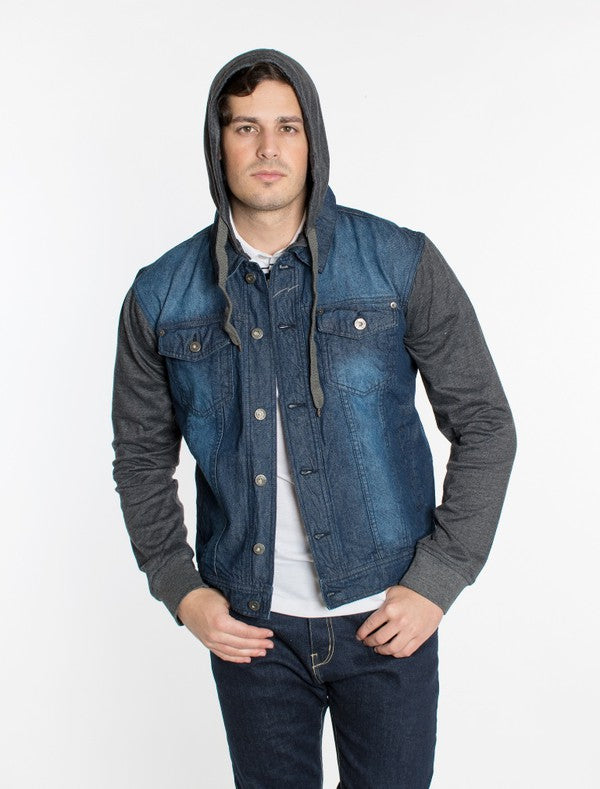 DENIM JACKET WITH HOOD   DARK BLUE